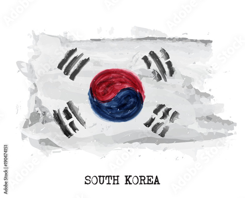 Watercolor painting flag of South korea . Vector