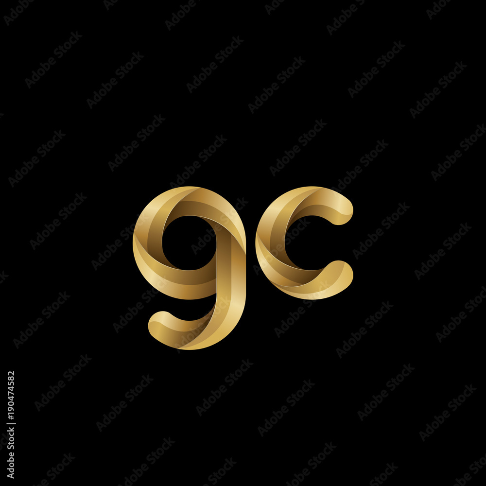 Initial lowercase letter gc, swirl curve rounded logo, elegant golden color on black background Initial lowercase letter gc, swirl curve rounded logo, elegant golden color on black background