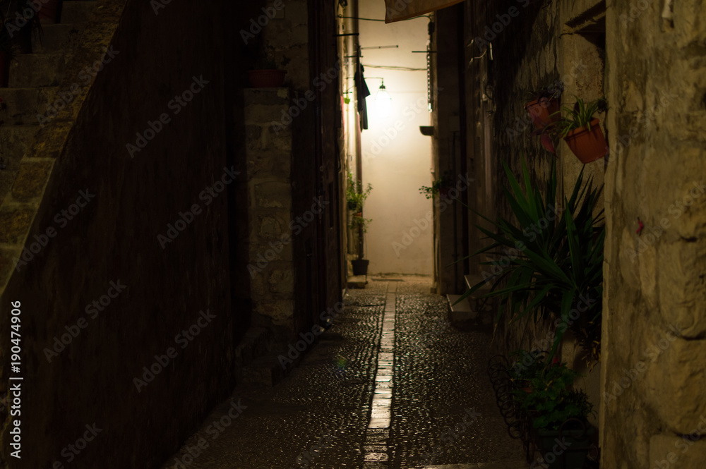 Picturesque Lit Alley in Dubrovnik, Croatia