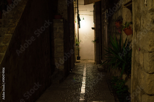 Picturesque Lit Alley in Dubrovnik  Croatia