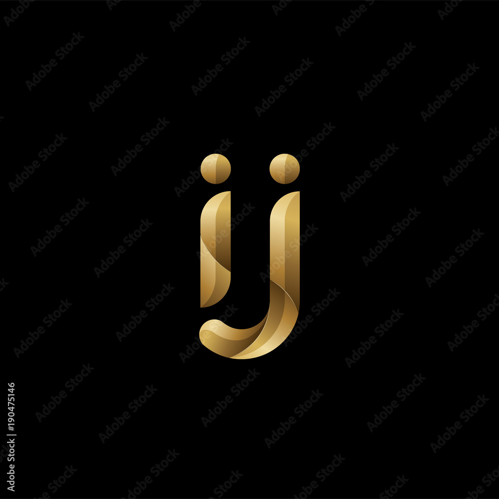 Initial lowercase letter ij, swirl curve rounded logo, elegant golden color on black background Initial lowercase letter ij, swirl curve rounded logo, elegant golden color on black background