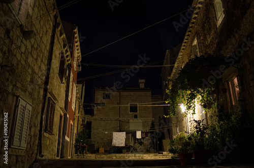Picturesque Lit Plaza with Laundry in Dubrovnik  Croatia