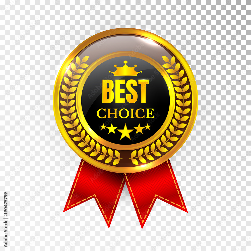 Gold Best Choice Label Illustration Golden Medal Label Icon Seal Sign Isolated on Transparent Background. Vector Gold Best Choice Label Illustration Golden Medal Label Icon Seal Sign Isolated on Transparent Background. Vector