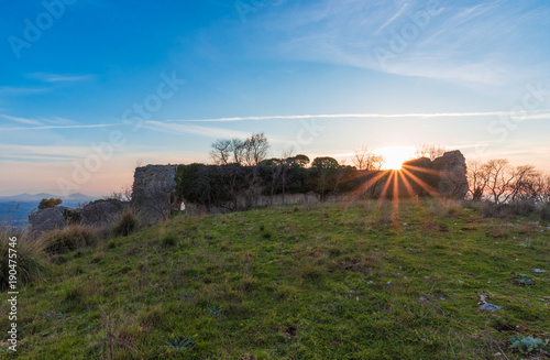 Fara in Sabina (Italy) - The sunset from 'Ruderi di San Martino', ruins of an old abbey, in province of Rieti beside Farfa Abbey, Sabina area, central Italy photo