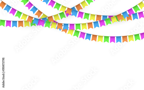 Party Background with Flags Vector, Colored festoons on the white background