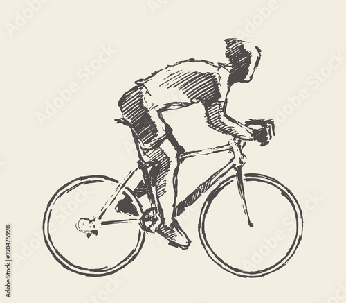 Drawn bicyclist rider man vector sketch bicycle