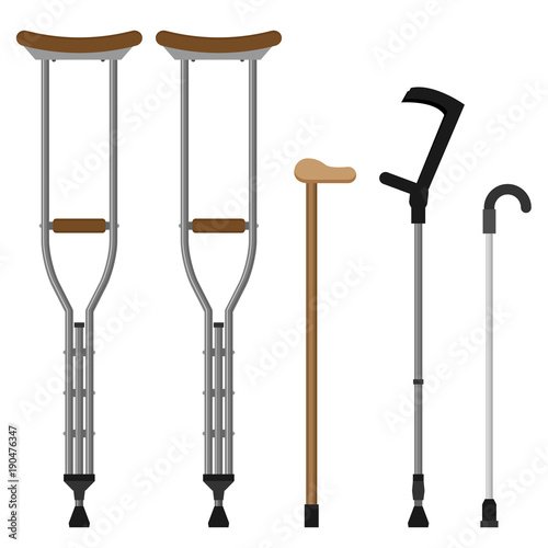 Photo Flat vector crutches set isolated on white background
