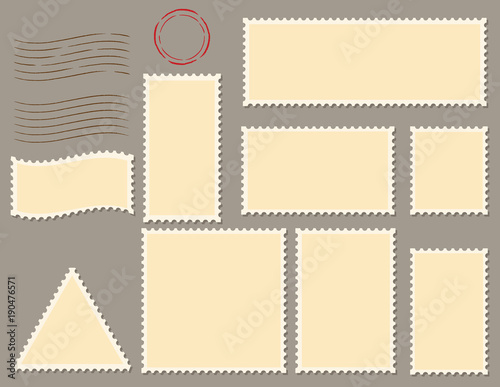 Postage stamps template flat vector set