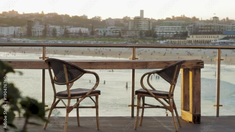 Empty chairs overlooking Bondi Beach with Ocean Views Empty chairs overlooking Bondi Beach with Ocean Views