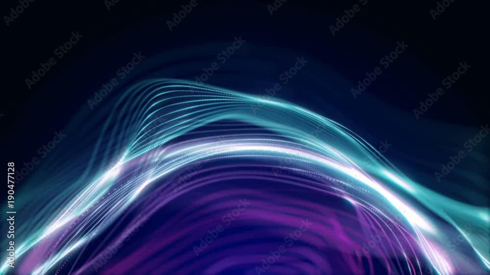 Abstract waves neon lines on dark purple background.