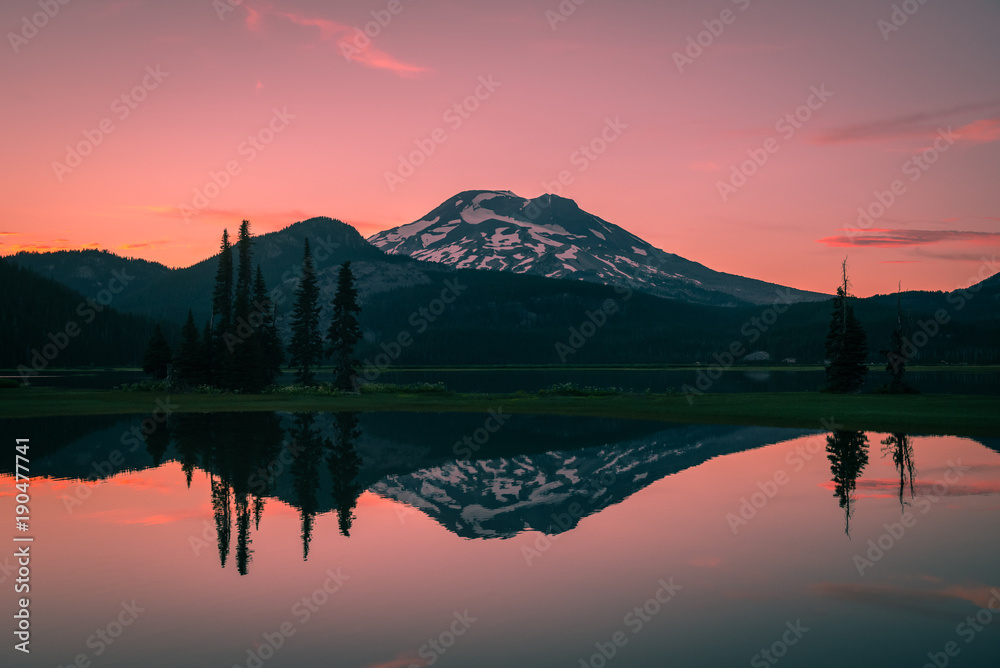 Perfect reflections of a perfect mountain during a perfect sunset