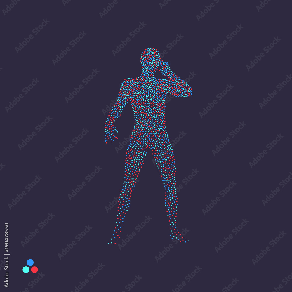Thinking man. Silhouette of a standing man. Dotted silhouette of person. Vector illustration. Thinking man. Silhouette of a standing man. Dotted silhouette of person. Vector illustration.