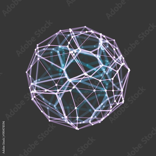 Sphere. 3d vector wireframe object. Illustration with connected lines and dots. Abstract grid design. Connection structure. Technology style.