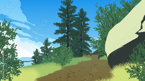 mountain forest landscape illustration