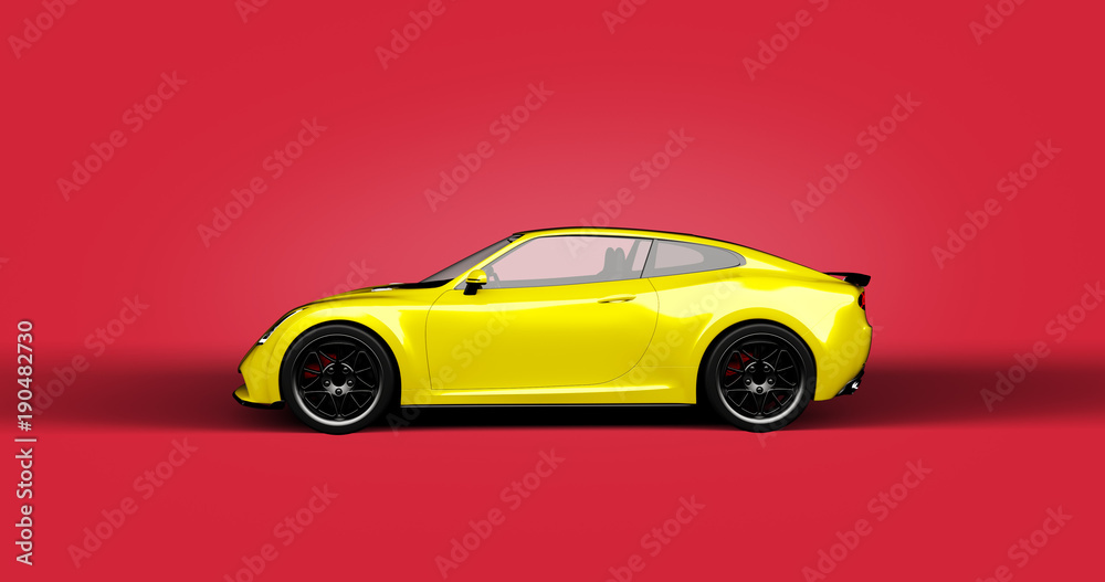 yellow sports car on red background, photorealistic 3d render, generic design, non-branded yellow sports car on red background, photorealistic 3d render, generic design, non-branded