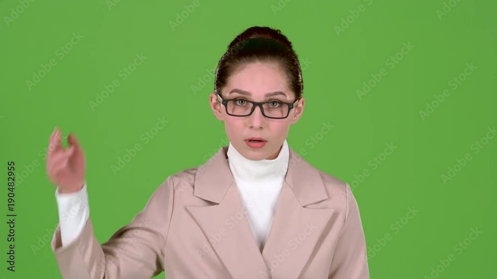 Headmaster makes the girl at the meeting, she is tired. Green screen Headmaster makes the girl at the meeting, she is tired. Green screen
