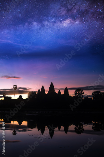 Angkor wat temple with morning sunrise and star