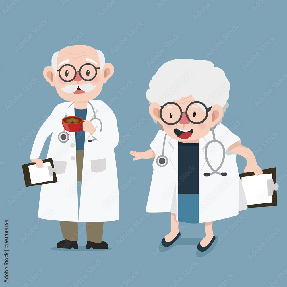 Happy cartoon doctors with clipboard and stethoscope Happy cartoon doctors with clipboard and stethoscope
