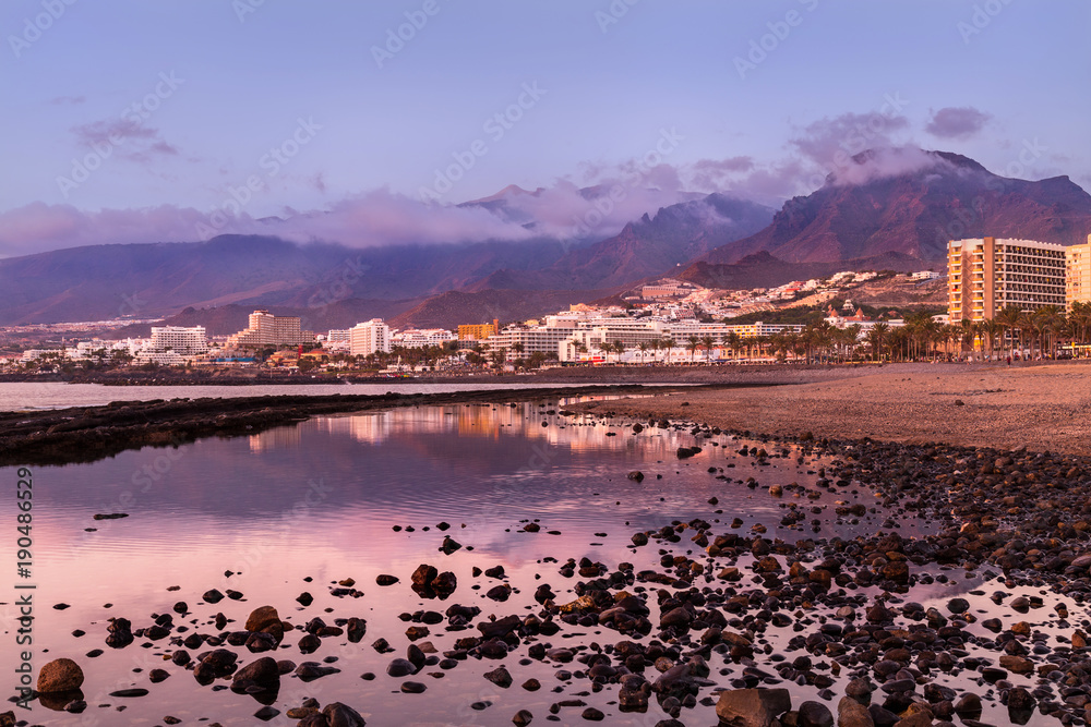 Sunset in Las Americas, on Tenerife, Canary islands, Spain