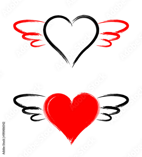 Vector  heart shape with wings isolated on white background