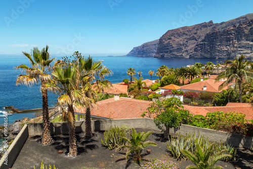 Giant rock formations known as Acantilados de Los Gigantes  located in Los Gigantes  a resort town in the Santiago del Teide municipality on the west coast of the Canary Island Tenerife  Spain