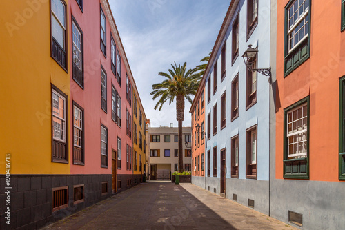 Colourful streets of San Cristobal de La Laguna, a city in the Province of Santa Cruz de Tenerife, on the Canary Islands. Popular tourist destination and attraction