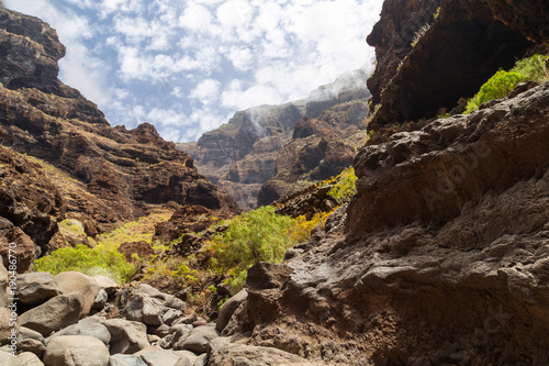 Masca, mountain village and popular hiking trail on Tenerife, Canary Islands, Spain. Popular tourist destination and attraction