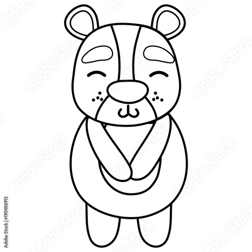line cute and shy bear wild animal