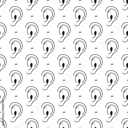 Human ears and dots vector seamless pattern background.