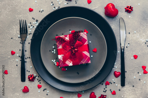 Beautiful romantic table setting. Valentines day before dinner photo