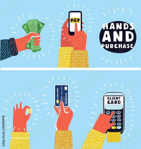 Flat concept vector illustration set of payment methods such as credit card with website, mobile app, atm and terminal, money transfer, paying by cash and invoice.