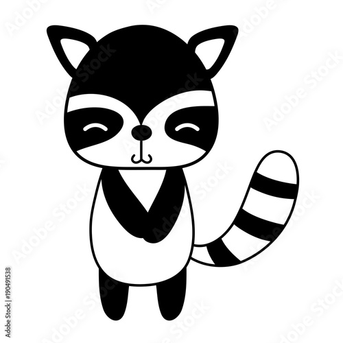 silhouette cute and shy raccoon wild animal