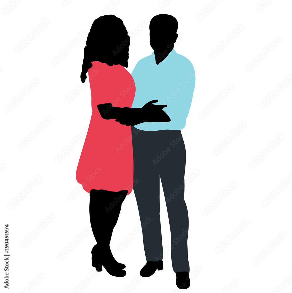  isolated silhouette in colored clothes guy and girl