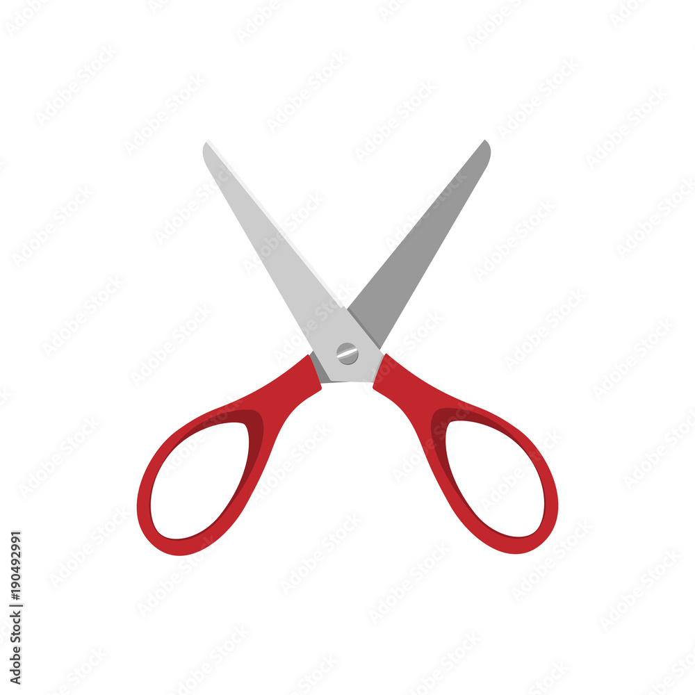 Very open red scissors on a white background Very open red scissors on a white background