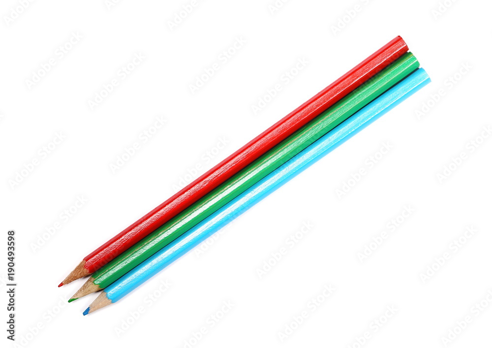 Color pencils isolated on white background, top view Color pencils isolated on white background, top view