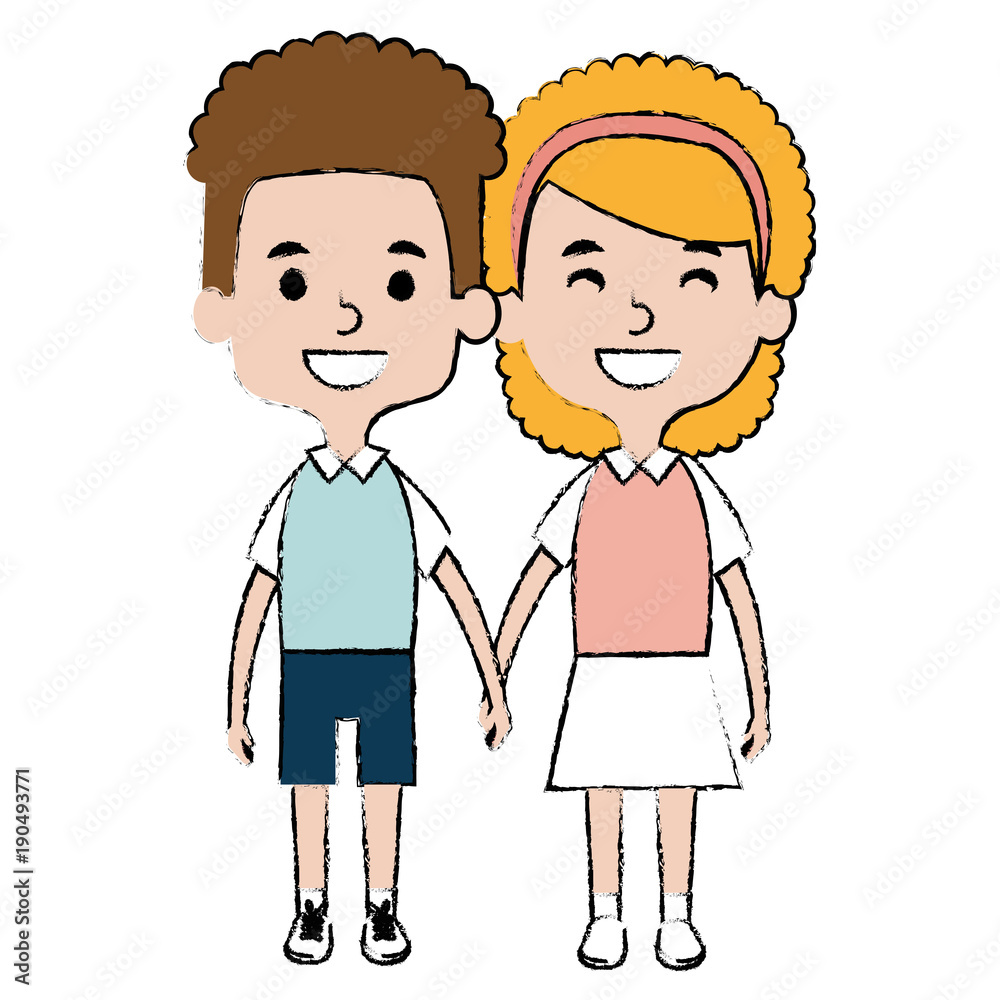 cute and little kids couple vector illustration design