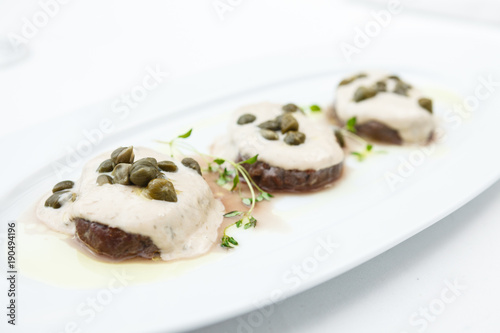 Sliced veal with sauce