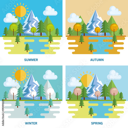 Fototapeta Naklejka Na Ścianę i Meble -  seasonal weather set landscapes vector illustration design