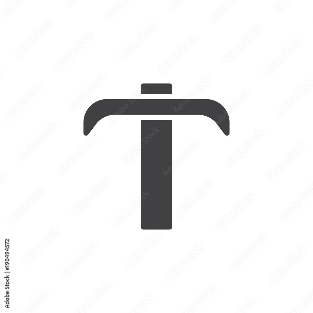 Pick icon vector, filled flat sign, solid pictogram isolated on white. Firefighter pickaxe symbol, logo illustration. Pick icon vector, filled flat sign, solid pictogram isolated on white. Firefighter pickaxe symbol, logo illustration.