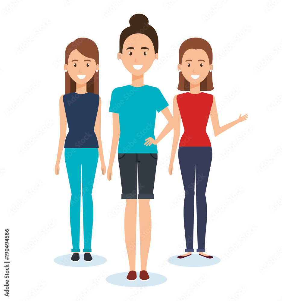 group of women characters vector illustration design