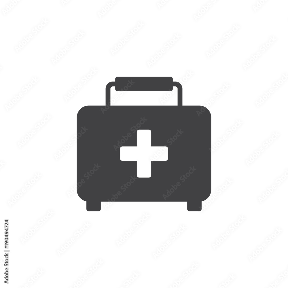 First aid kit con vector, filled flat sign, solid pictogram isolated on white. Medical case symbol, logo illustration. First aid kit con vector, filled flat sign, solid pictogram isolated on white. Medical case symbol, logo illustration.