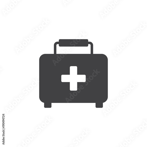 First aid kit con vector, filled flat sign, solid pictogram isolated on white. Medical case symbol, logo illustration.