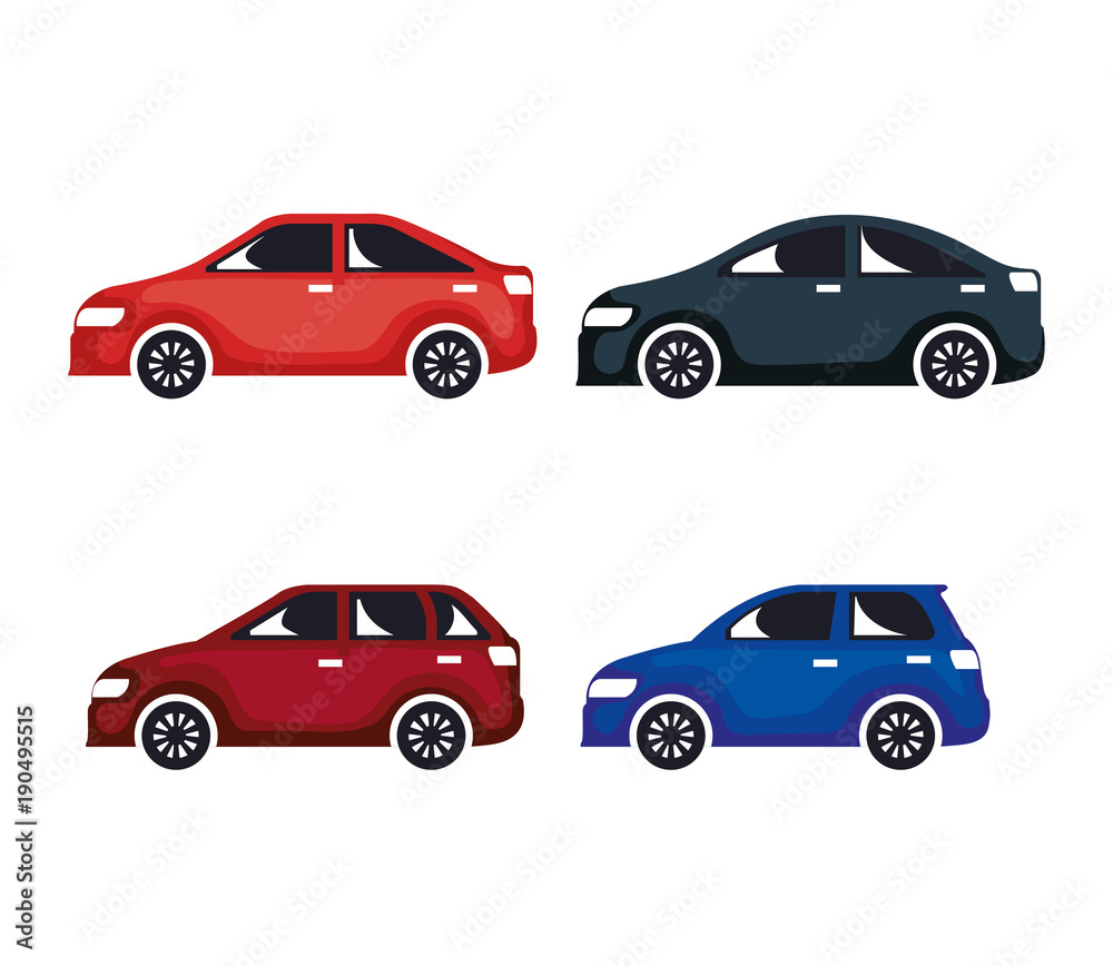 group of cars sedan icons vector illustration design
