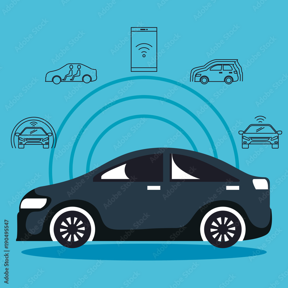 autonomous car set icons vector illustration design