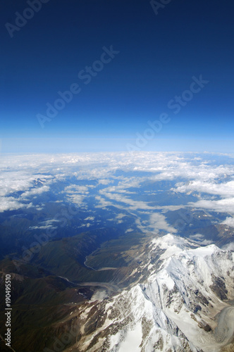 View from the airplane window on mountains