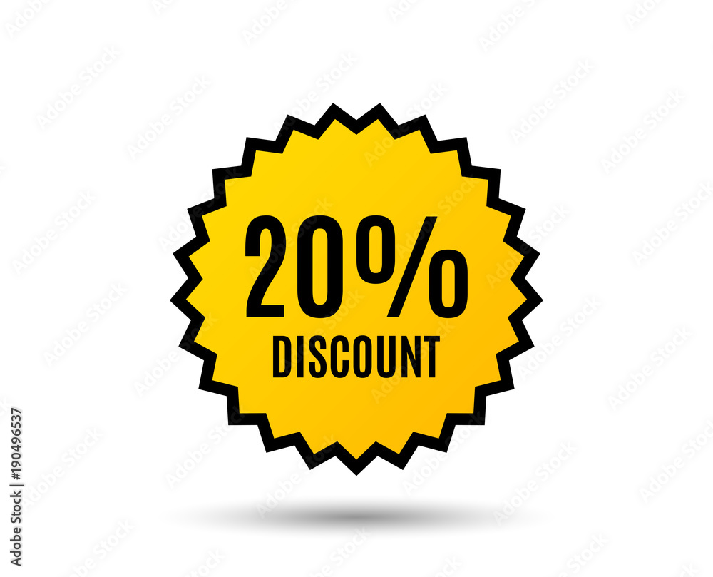 20% Discount. Sale offer price sign. Special offer symbol. Star button. Graphic design element. Vector 20% Discount. Sale offer price sign. Special offer symbol. Star button. Graphic design element. Vector