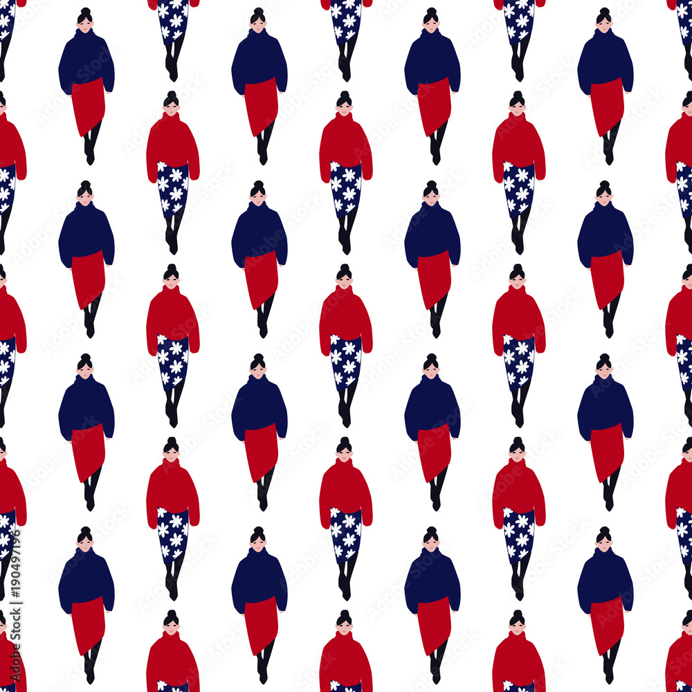 Fototapeta premium Women runway seamless vector pattern.