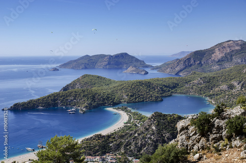 Turkey, coast, Oludeniz beach, view to the top of the beach and the blue lagoon