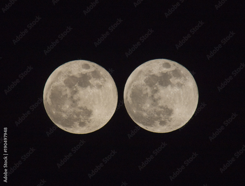 Obraz premium Double exposure of the 'supermoon' of January 31 2018 taken in the UK.