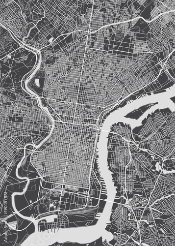Philadelphia city plan, detailed vector map